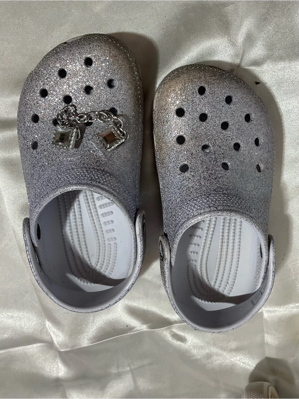 Kids Glitter Clog Shoes with Charm - Silver size Junior 1